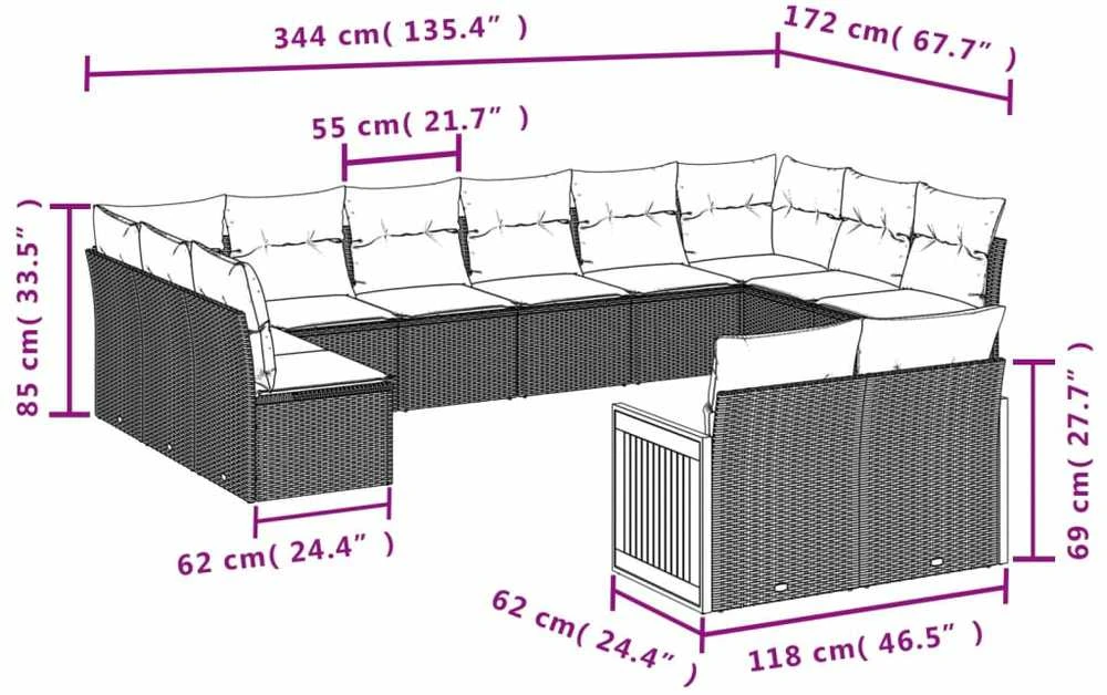 Lauko baldų komplektas Sodo komplektas su pagalvėlėmis, 12 dalių, smėlio, poliratanas