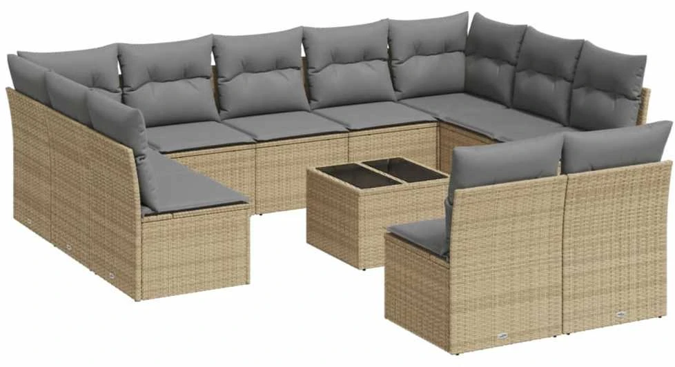 Sofa Sodo komplektas su pagalvėlėmis, 12 dalių, smėlio, poliratanas