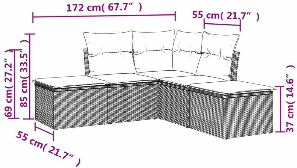 Lauko baldų komplektas Sodo komplektas su pagalvėlėmis, 5 dalių, juodas, poliratanas