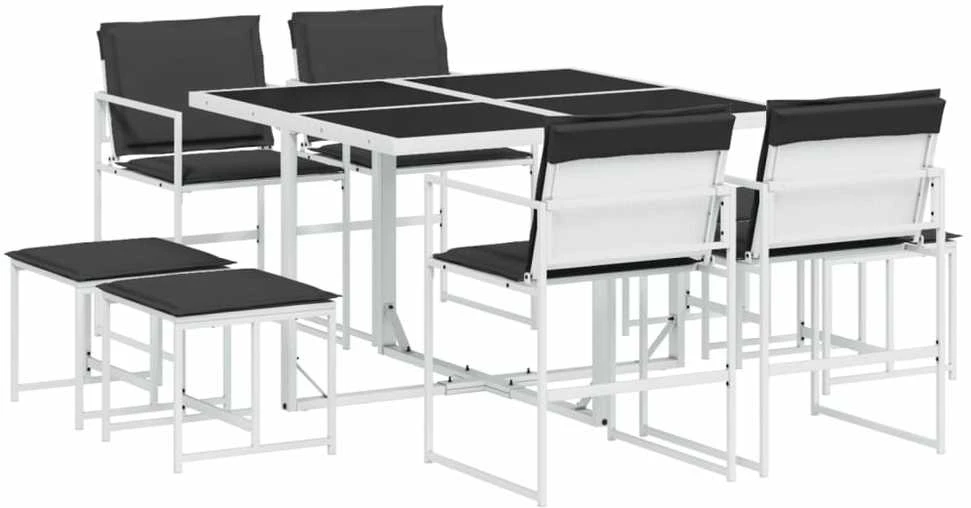 Lauko baldų komplektas Sodo komplektas su pagalvėlėmis, 9 dalių, baltas, tekstilenas