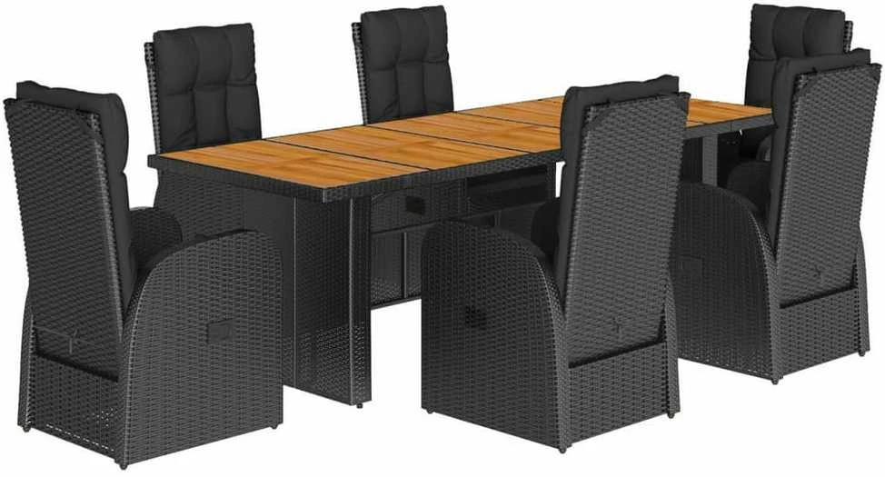 Sofa Sodo komplektas su pagalvėlėmis, 7 dalių, juodas, poliratanas