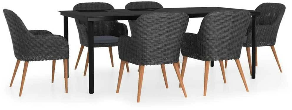 Lauko baldų komplektas Sodo komplektas su pagalvėlėmis, 7 dalių, juodos spalvos