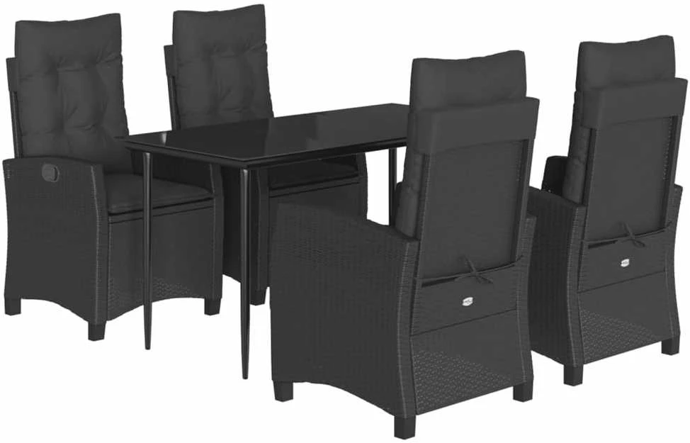 Lauko baldų komplektas Sodo komplektas su pagalvėlėmis, 5 dalių, juodas, poliratanas