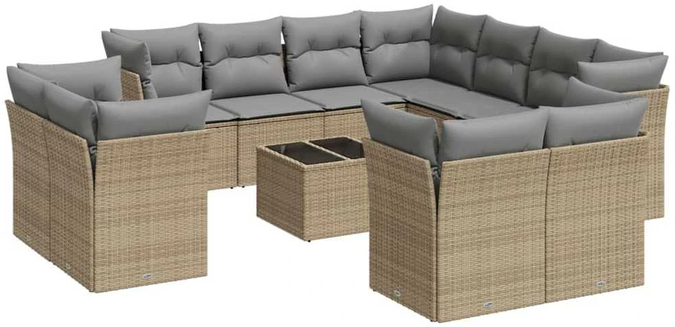 Sofa Sodo komplektas su pagalvėlėmis, 12 dalių, smėlio, poliratanas
