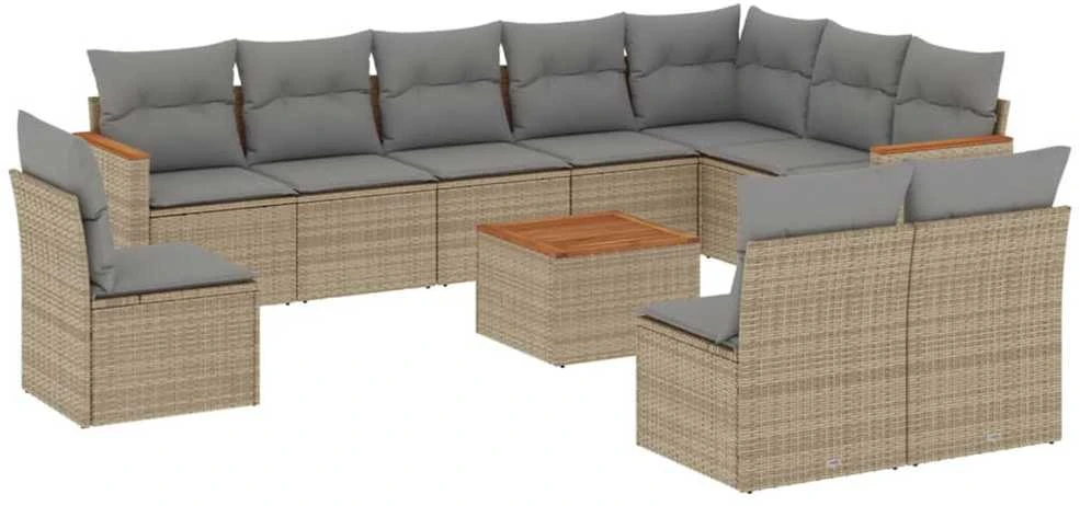 Sofa Sodo komplektas su pagalvėlėmis, 11 dalių, smėlio, poliratanas