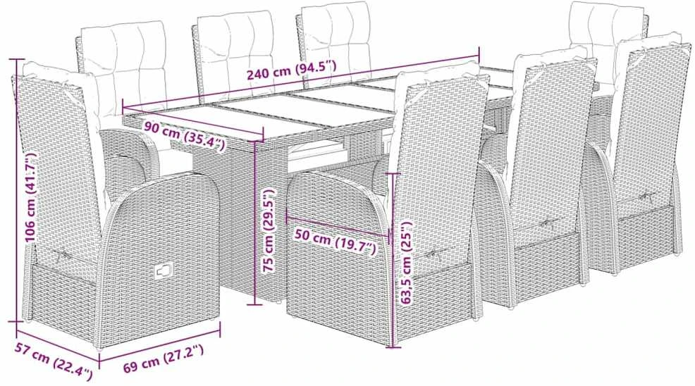 Sofa Sodo komplektas su pagalvėlėmis, 9 dalių, juodas, poliratanas