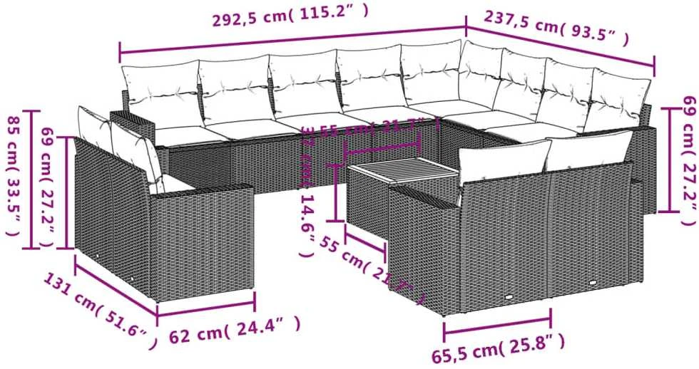 Sofa Sodo komplektas su pagalvėlėmis, 13 dalių, pilkas, poliratanas