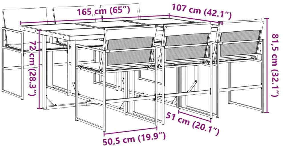 Lauko baldų komplektas Sodo komplektas su pagalvėlėmis, 7 dalių, juodas, tekstilenas