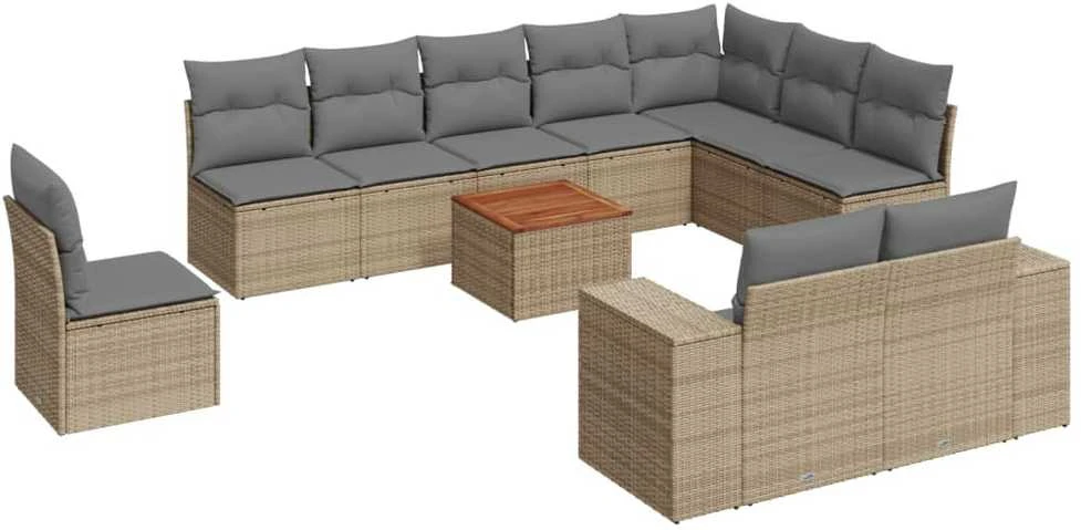 Sofa Sodo komplektas su pagalvėlėmis, 11 dalių, smėlio, poliratanas