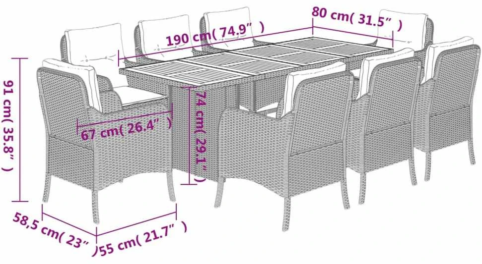 Lauko baldų komplektas Sodo komplektas su pagalvėlėmis, 9 dalių, smėlio, poliratanas