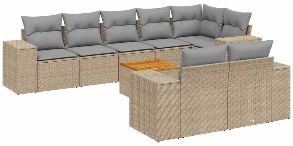 Sofa Sodo komplektas su pagalvėlėmis, 9 dalių, smėlio, poliratanas
