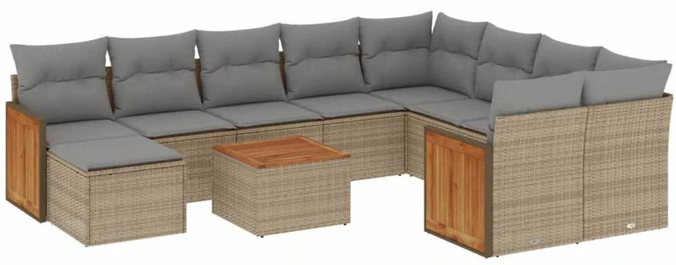 Sofa Sodo komplektas su pagalvėlėmis, 11 dalių, smėlio, poliratanas