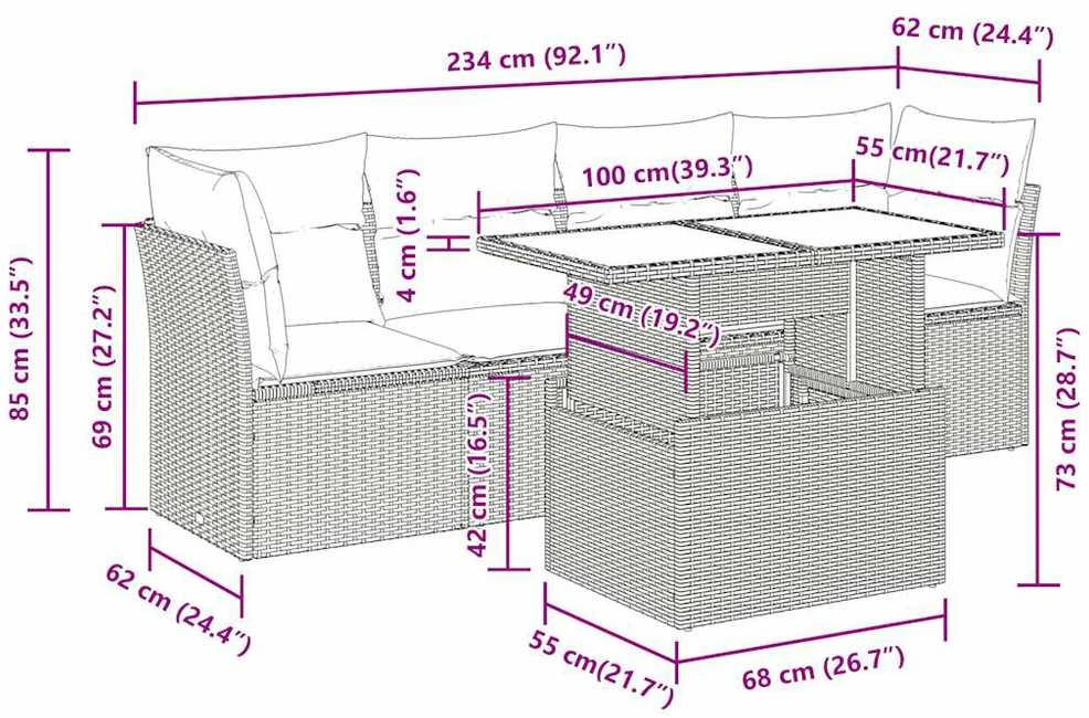 Lauko baldų komplektas Sodo komplektas su pagalvėlėmis, 5 dalių, juodas, poliratanas