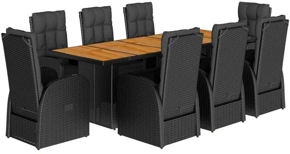 Sofa Sodo komplektas su pagalvėlėmis, 9 dalių, juodas, poliratanas