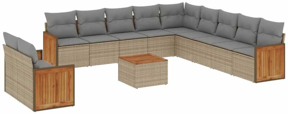 Sofa Sodo komplektas su pagalvėlėmis, 12 dalių, smėlio, poliratanas