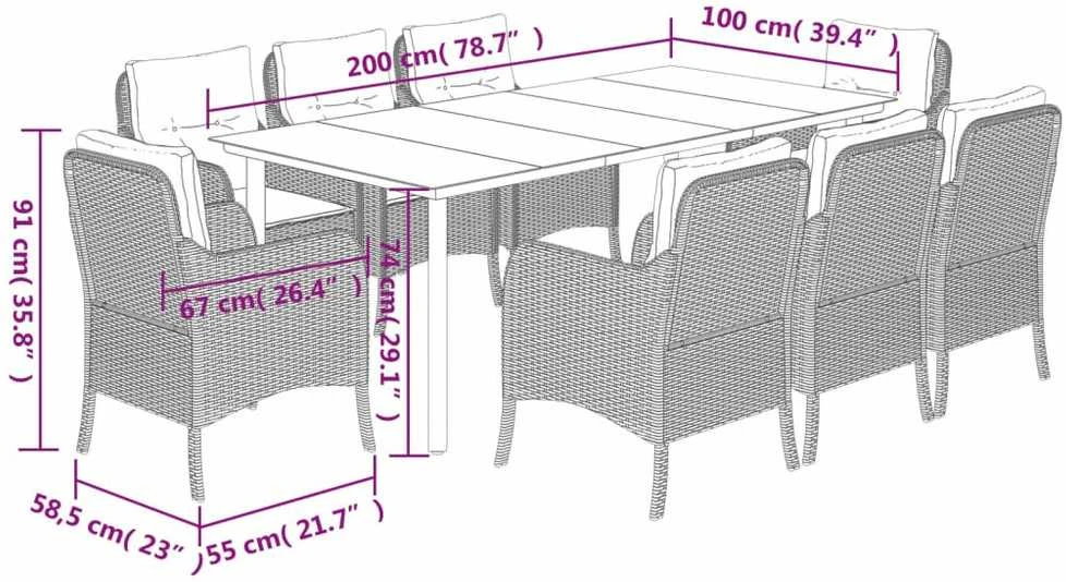 Sodo komplektas su pagalvėlėmis, 9 dalių, smėlio, poliratanas
