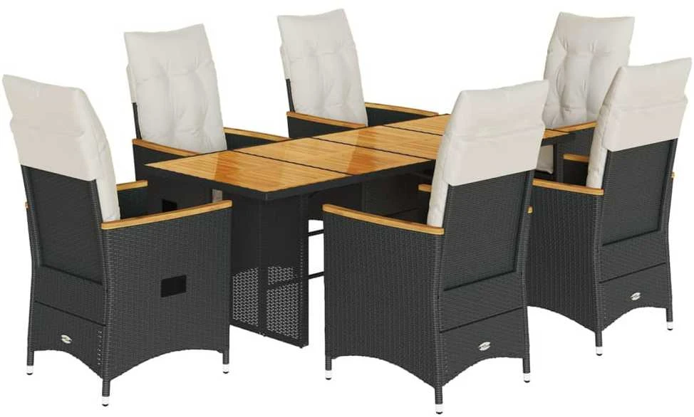 Sofa Sodo komplektas su pagalvėlėmis, 7 dalių, juodas, poliratanas