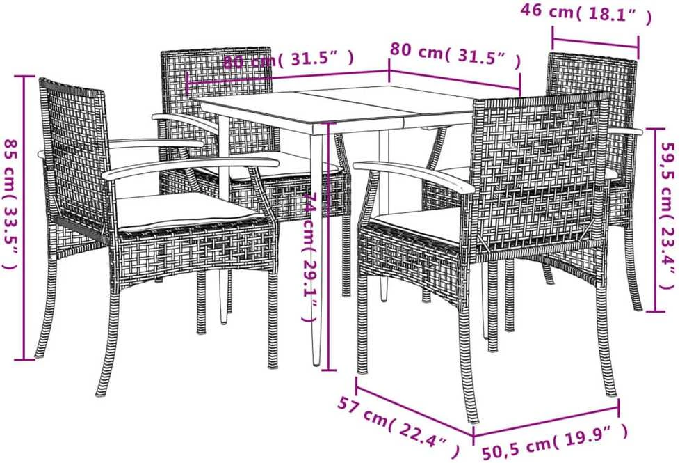 Lauko baldų komplektas Sodo komplektas su pagalvėlėmis, 5 dalių, pilkas, poliratanas