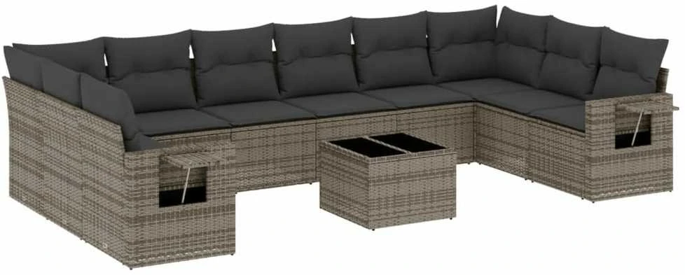 Sofa Sodo komplektas su pagalvėlėmis, 11 dalių, pilkas, poliratanas