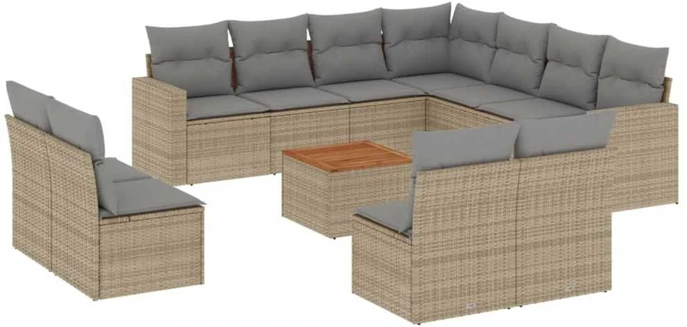 Sofa Sodo komplektas su pagalvėlėmis, 12 dalių, smėlio, poliratanas