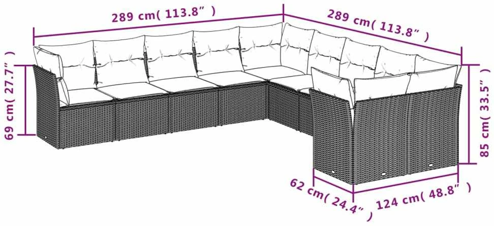 Sofa Sodo komplektas su pagalvėlėmis, 10 dalių, pilkas, poliratanas