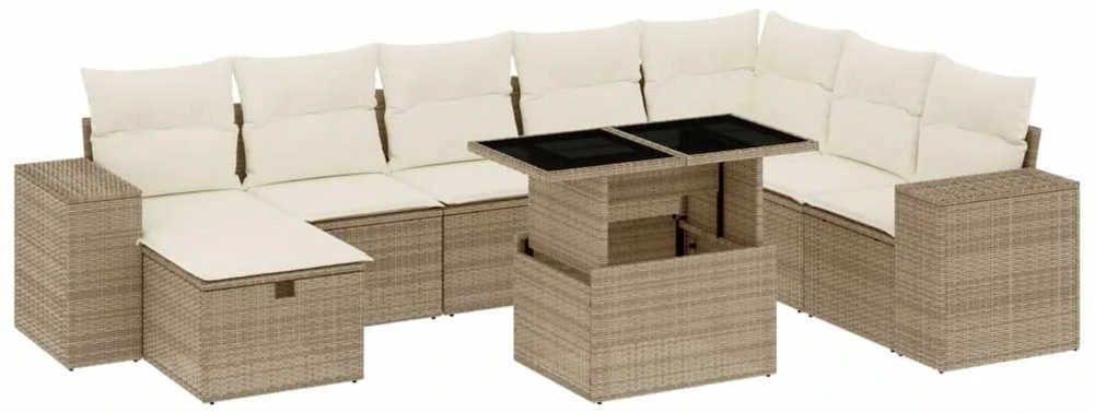 Sofa Sodo komplektas su pagalvėlėmis, 9 dalių, smėlio, poliratanas