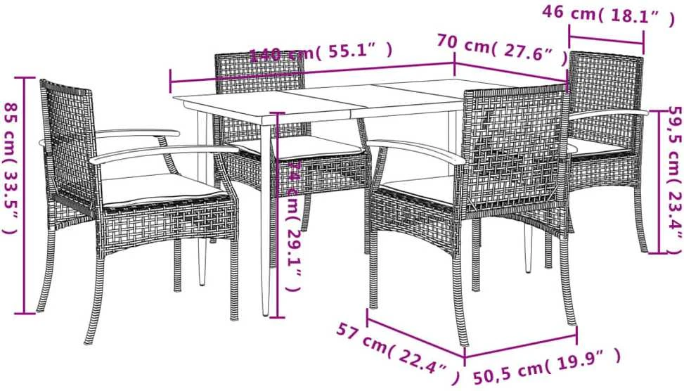 Lauko baldų komplektas Sodo komplektas su pagalvėlėmis, 5 dalių, juodas, poliratanas
