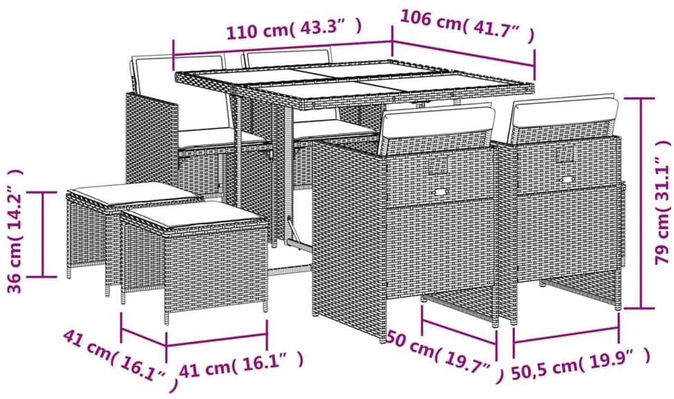 Lauko baldų komplektas Sodo komplektas su pagalvėlėmis, 9 dalių, smėlio, poliratanas