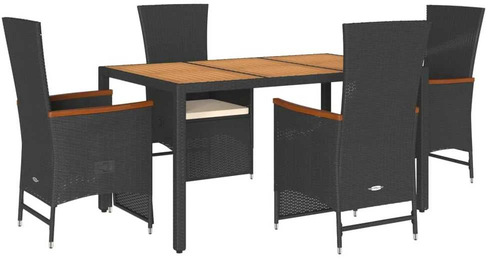 Lauko baldų komplektas Sodo komplektas su pagalvėlėmis, 5 dalių, juodas, poliratanas