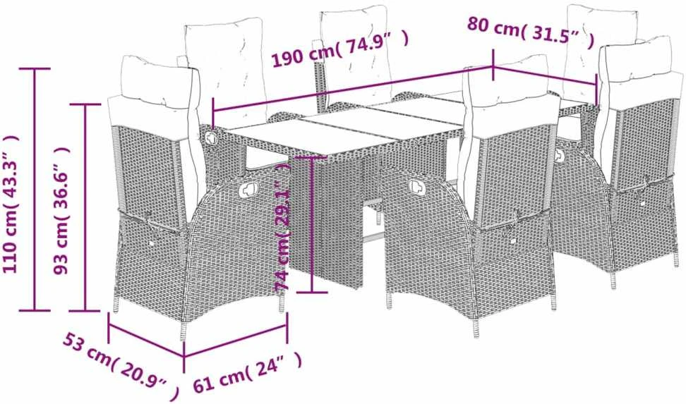 Lauko baldų komplektas Sodo komplektas su pagalvėlėmis, 7 dalių, juodas, poliratanas