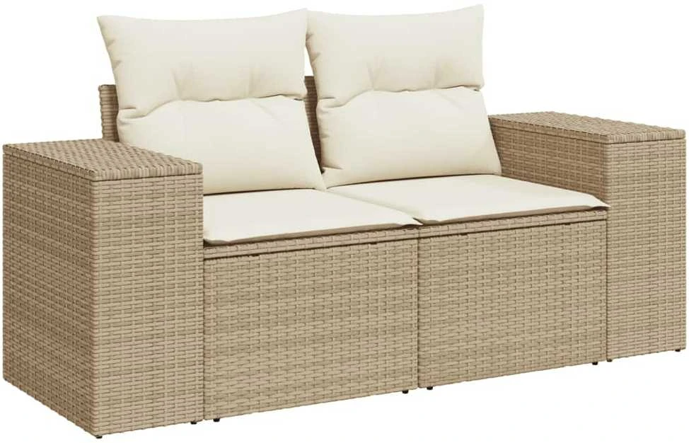 Sofa Sodo komplektas su pagalvėlėmis, 9 dalių, smėlio, poliratanas