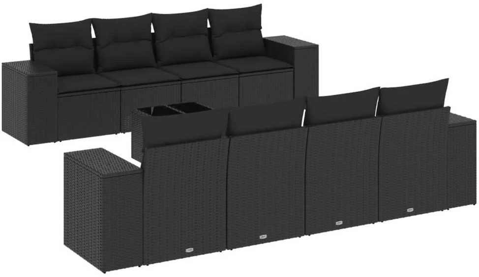 Sofa Sodo komplektas su pagalvėlėmis, 9 dalių, juodas, poliratanas