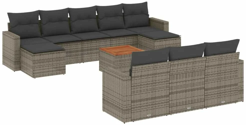 Sofa Sodo komplektas su pagalvėlėmis, 11 dalių, pilkas, poliratanas