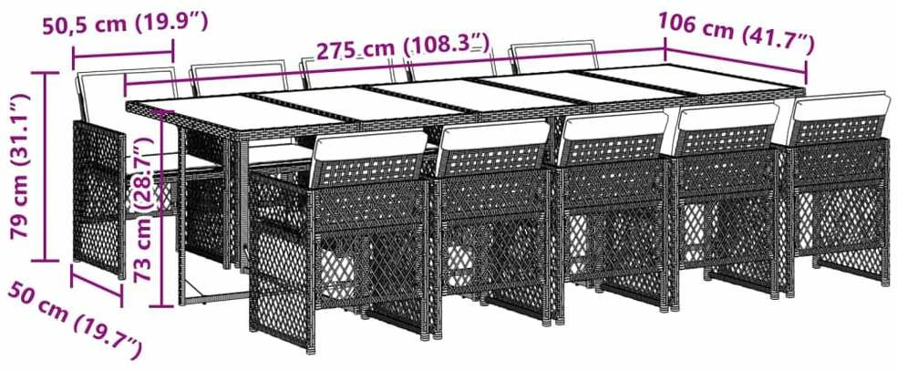Lauko baldų komplektas Sodo komplektas su pagalvėlėmis, 11 dalių, smėlio, poliratanas