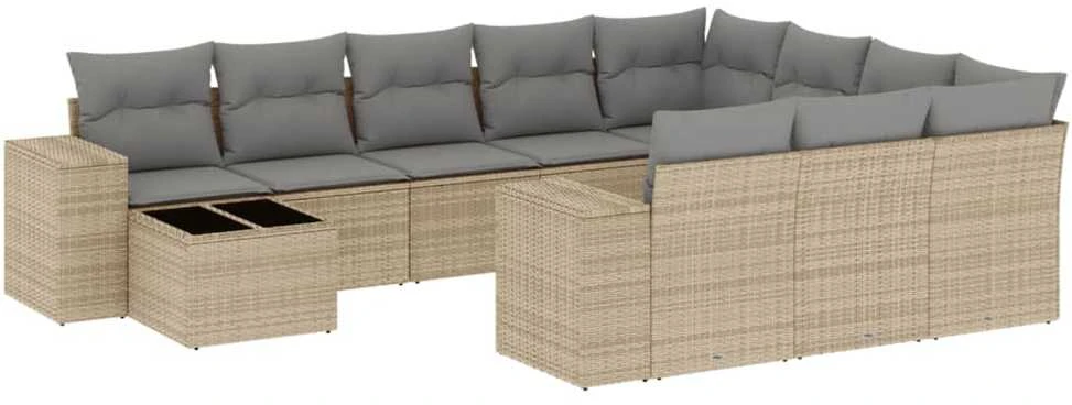Lauko baldų komplektas Sodo komplektas su pagalvėlėmis, 11 dalių, smėlio, poliratanas