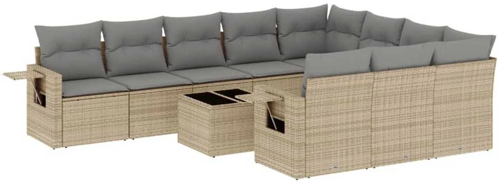 Sofa Sodo komplektas su pagalvėlėmis, 11 dalių, smėlio, poliratanas