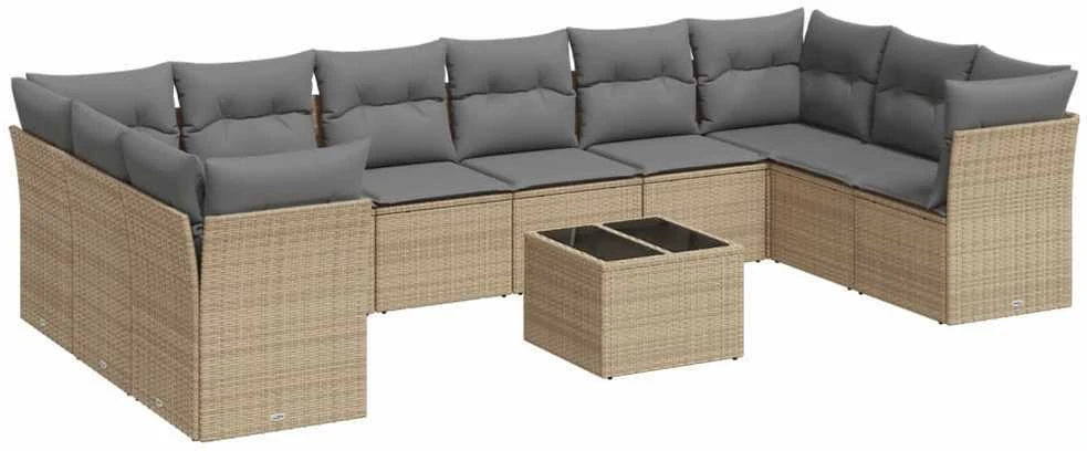 Sofa Sodo komplektas su pagalvėlėmis, 11 dalių, smėlio, poliratanas