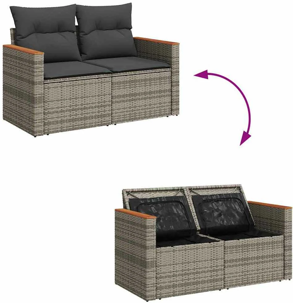 Lauko baldų komplektas Sodo komplektas su pagalvėlėmis, 8 dalių, poliratanas/akacija