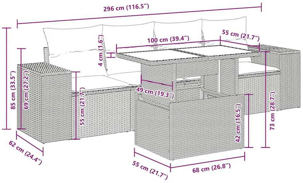 Lauko baldų komplektas Sodo komplektas su pagalvėlėmis, 5 dalių, juodas, poliratanas
