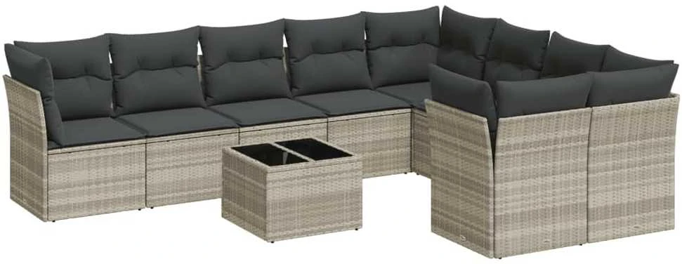 Sofa Sodo komplektas su pagalvėlėmis, 10 dalių, pilkas, poliratanas