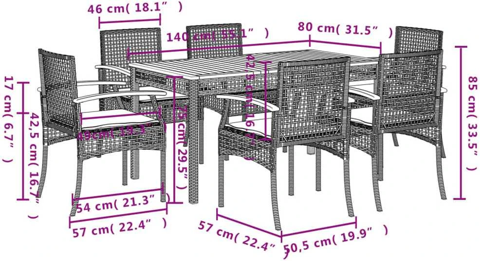 Lauko baldų komplektas Sodo komplektas su pagalvėlėmis, 7 dalių, pilkas, poliratanas