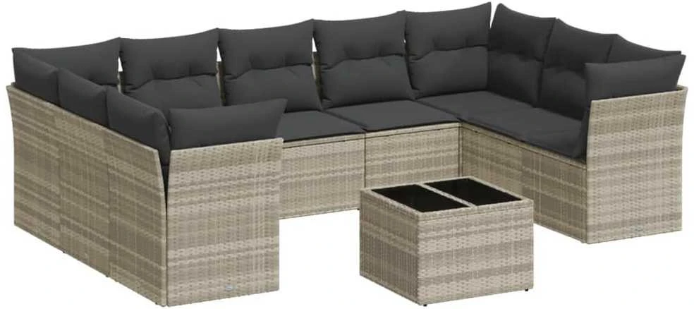 Sofa Sodo komplektas su pagalvėlėmis, 10 dalių, pilkas, poliratanas