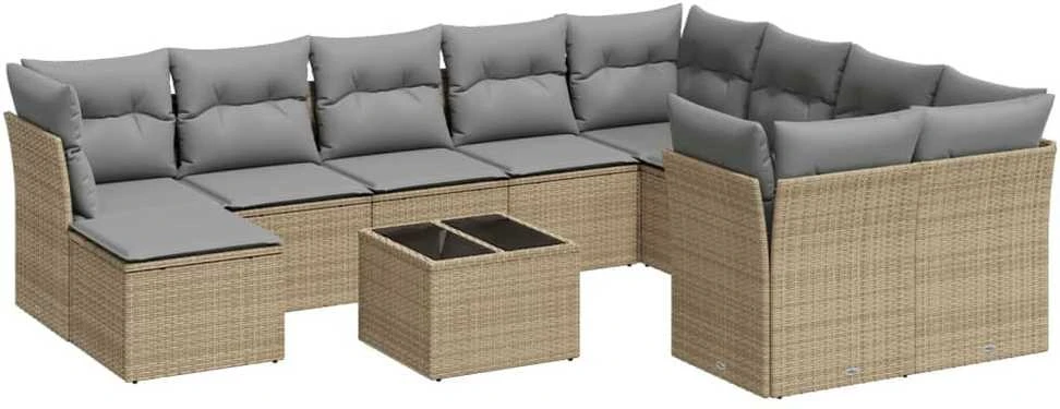 Sofa Sodo komplektas su pagalvėlėmis, 11 dalių, smėlio, poliratanas