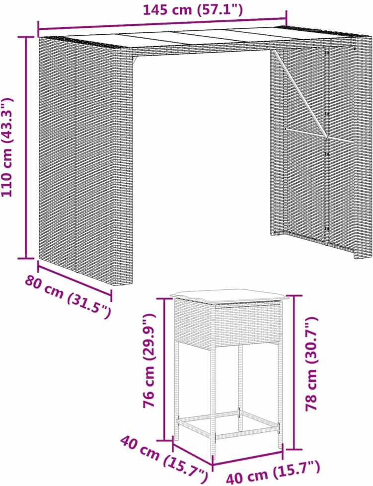 Lauko baldų komplektas Sodo komplektas su pagalvėlėmis, 7 dalių, pilkas, poliratanas