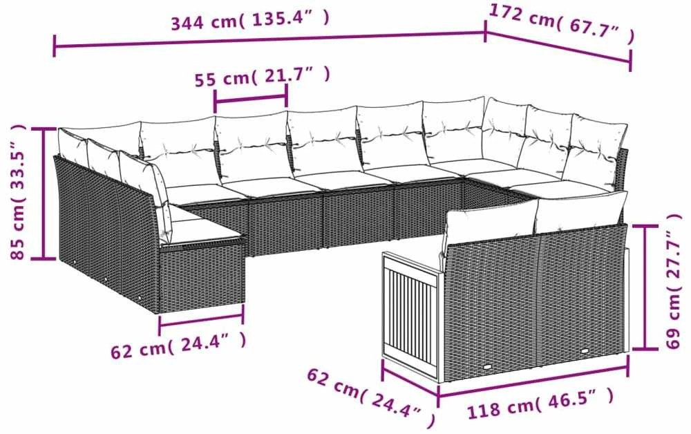 Lauko baldų komplektas Sodo komplektas su pagalvėlėmis, 12 dalių, smėlio, poliratanas