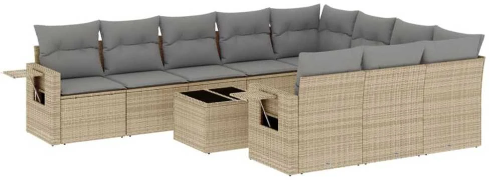Sofa Sodo komplektas su pagalvėlėmis, 11 dalių, smėlio, poliratanas