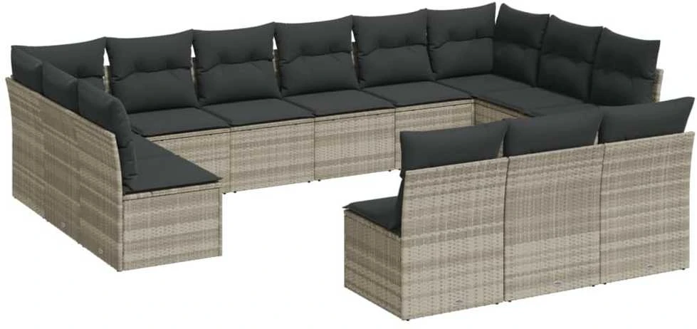 Sofa Sodo komplektas su pagalvėlėmis, 13 dalių, pilkas, poliratanas