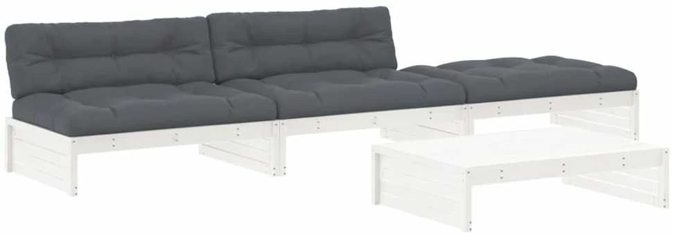 Lauko baldų komplektas Sodo komplektas su pagalvėlėmis, 4 dalių, baltas, mediena