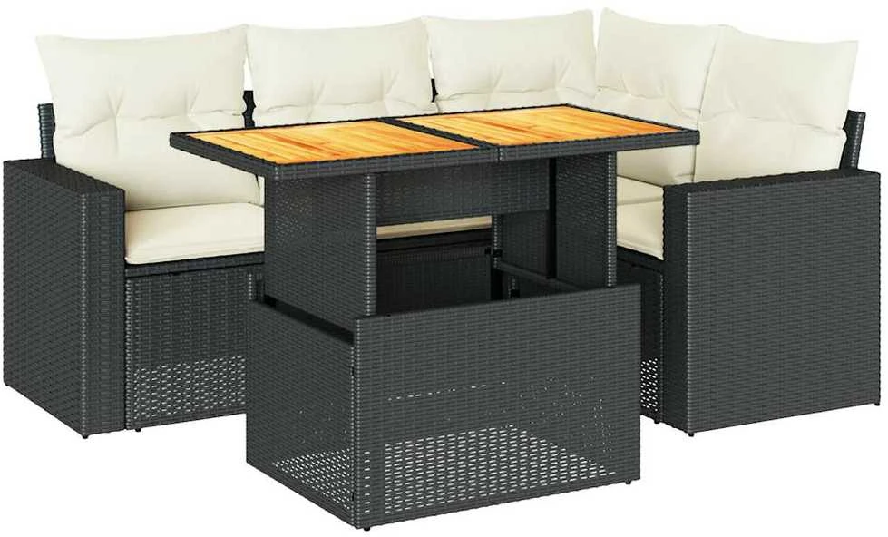 Sofa Sodo komplektas su pagalvėlėmis, 5 dalių, juodas, poliratanas