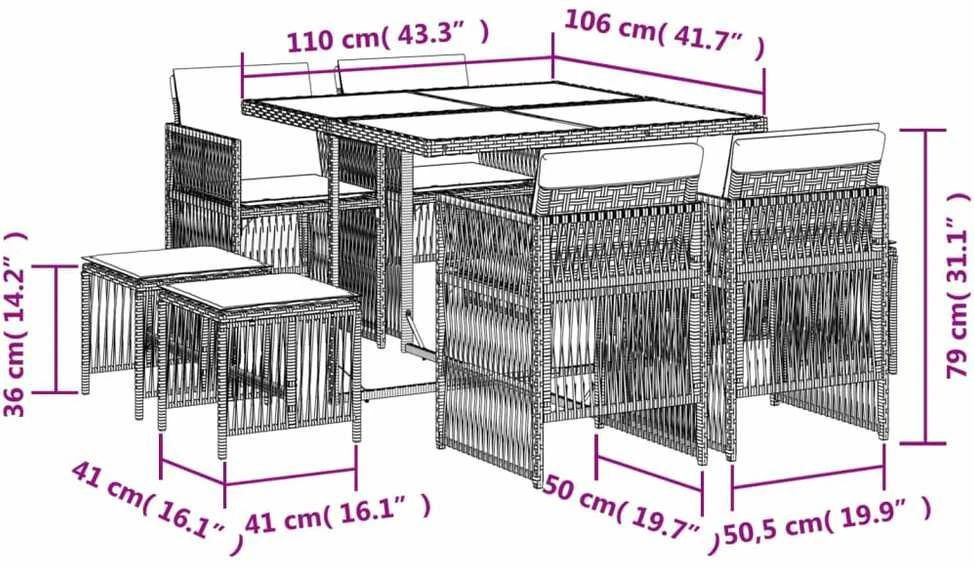 Sofa Sodo komplektas su pagalvėlėmis, 9 dalių, smėlio, poliratanas